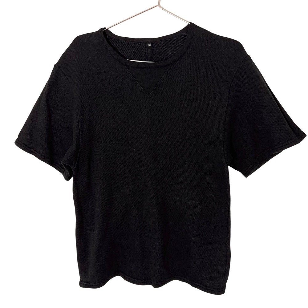 Damir Doma Sweatshirt Womens M Black Textured V-Stitch Short Sleeve Minimalist
